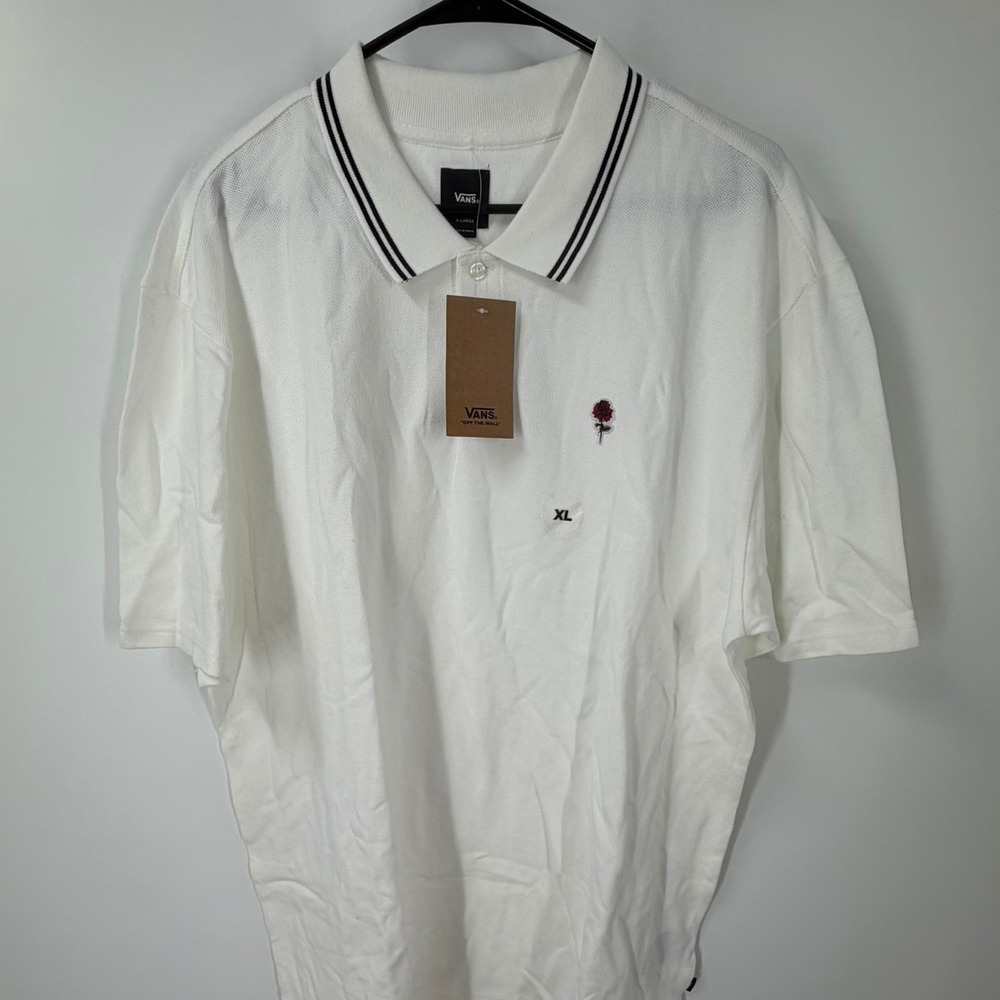 Vans‎ Mens Composite Rose Polo Shirt White XL VN000F4XWHT Short Sleeve Tipped